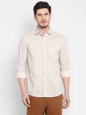 Printed Beige Slim Fit Causal Shirt