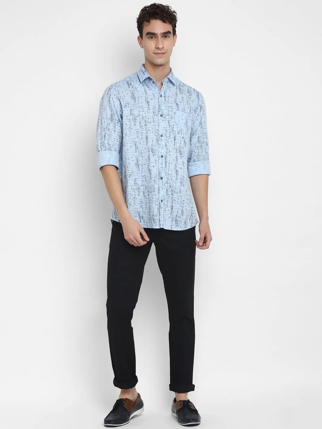 Printed Blue Slim Fit Casual Shirt For Men