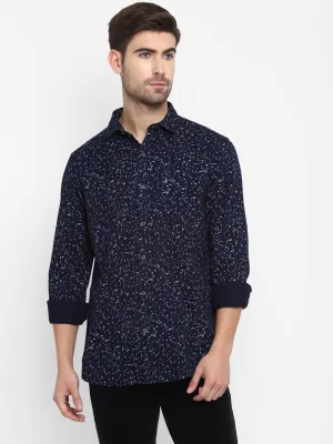 Printed Blue Slim Fit Casual Shirt