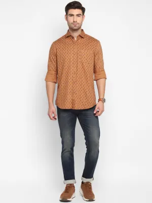 Printed Brown Slim Fit Casual Shirt