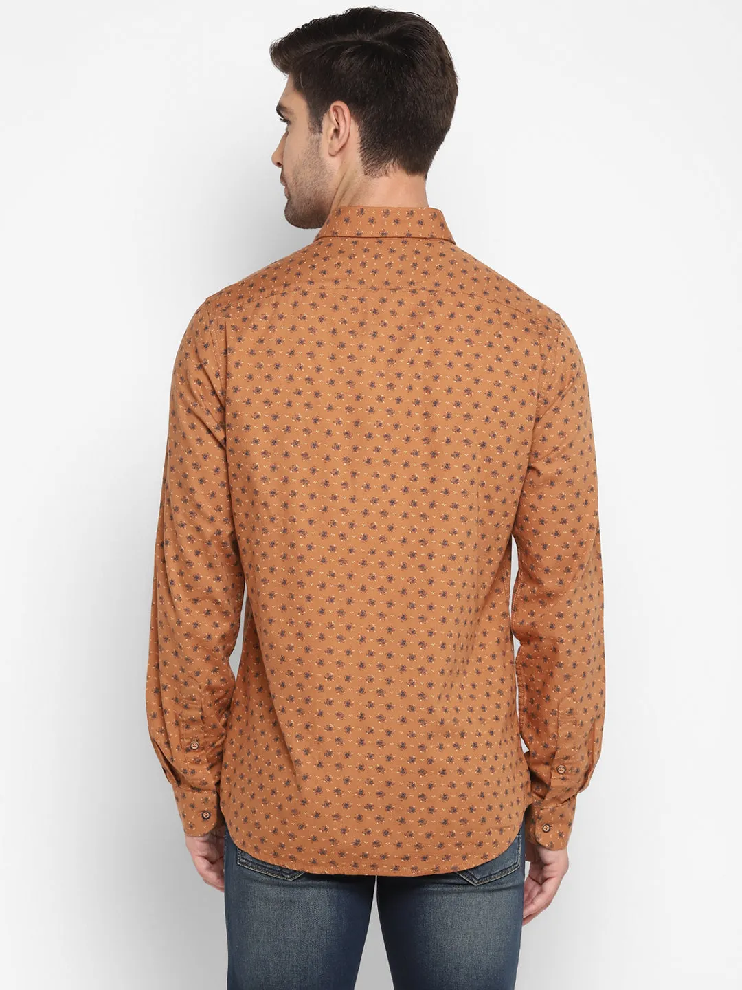 Printed Brown Slim Fit Casual Shirt