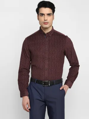 Printed Brown Slim Fit Formal Shirt