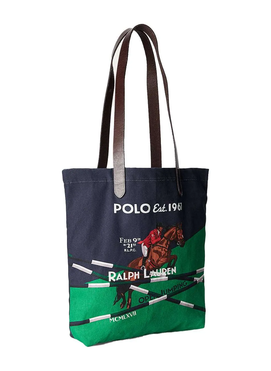 Printed Canvas Tote Bag - Navy