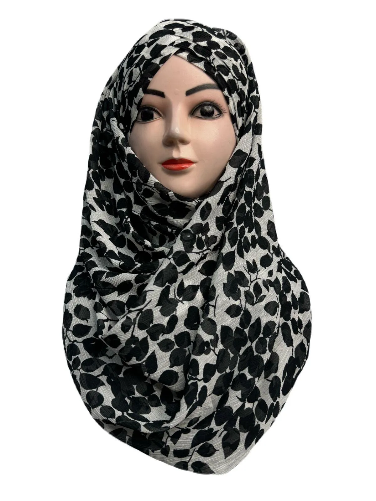 Printed Chiffon Turkish Ready to Wear Hijab Black & White