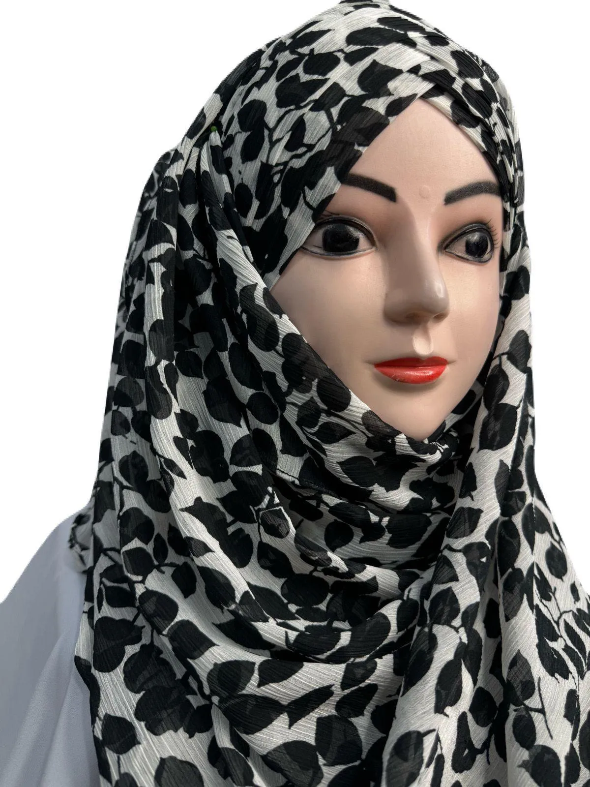 Printed Chiffon Turkish Ready to Wear Hijab Black & White