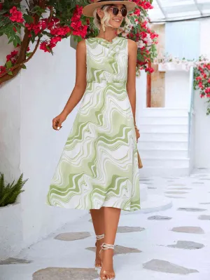 Printed Cowl Neck Sleeveless Dress