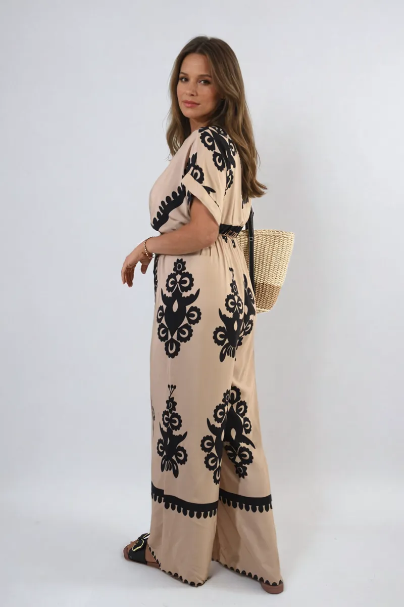 Printed Cross Front Wide Leg Jumpsuit