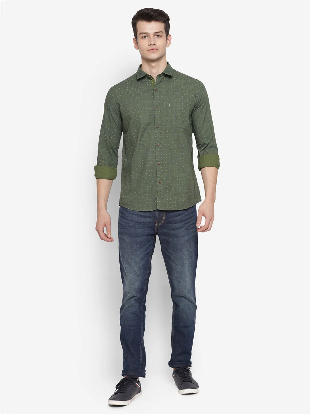 Printed Green Slim Fit Causal Shirt