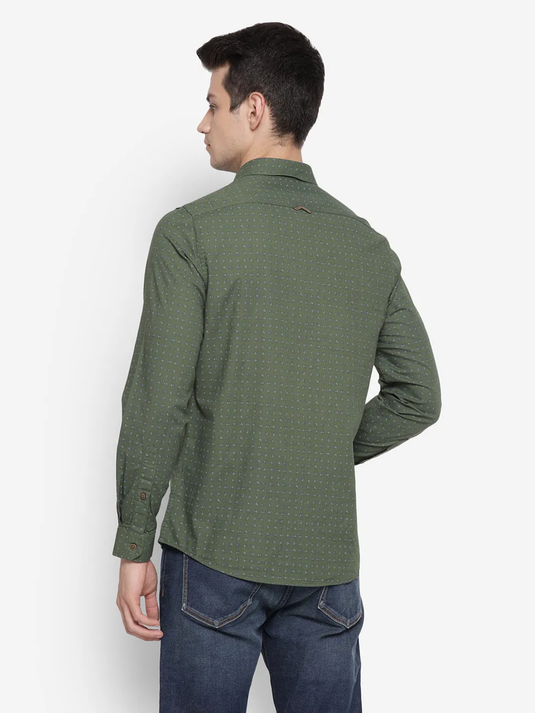 Printed Green Slim Fit Causal Shirt