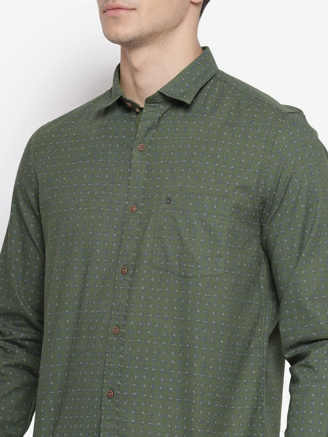 Printed Green Slim Fit Causal Shirt