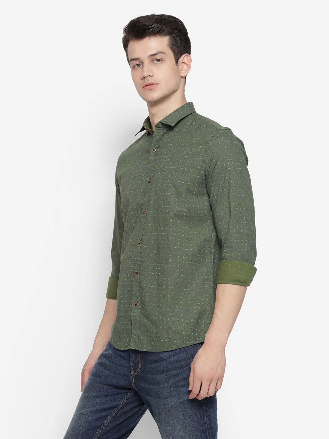 Printed Green Slim Fit Causal Shirt