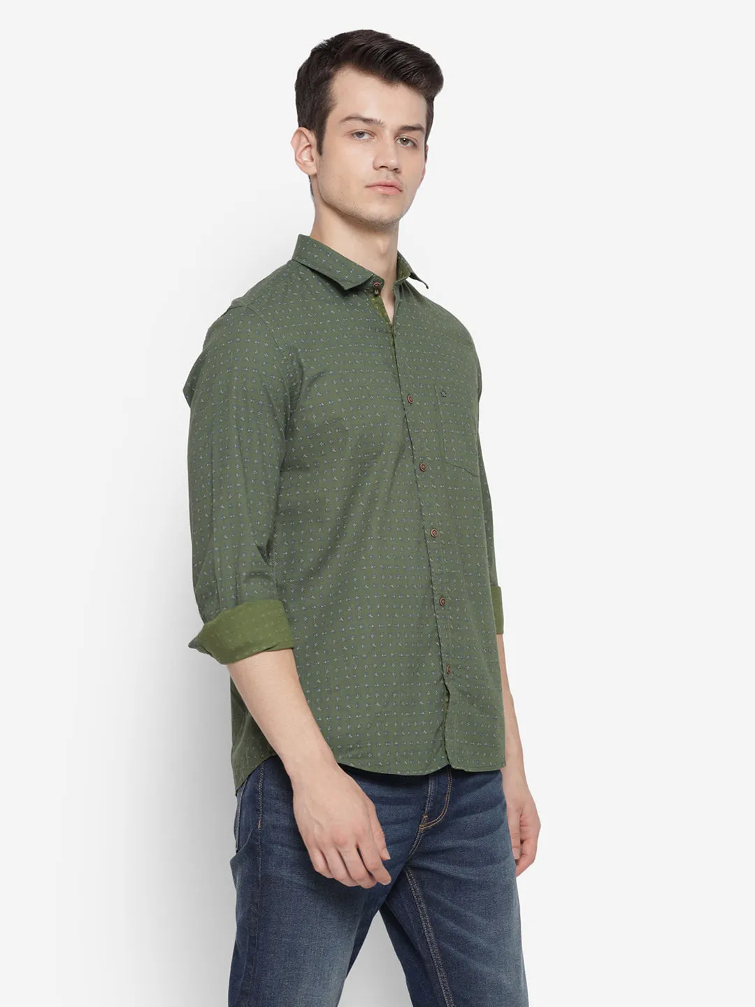 Printed Green Slim Fit Causal Shirt