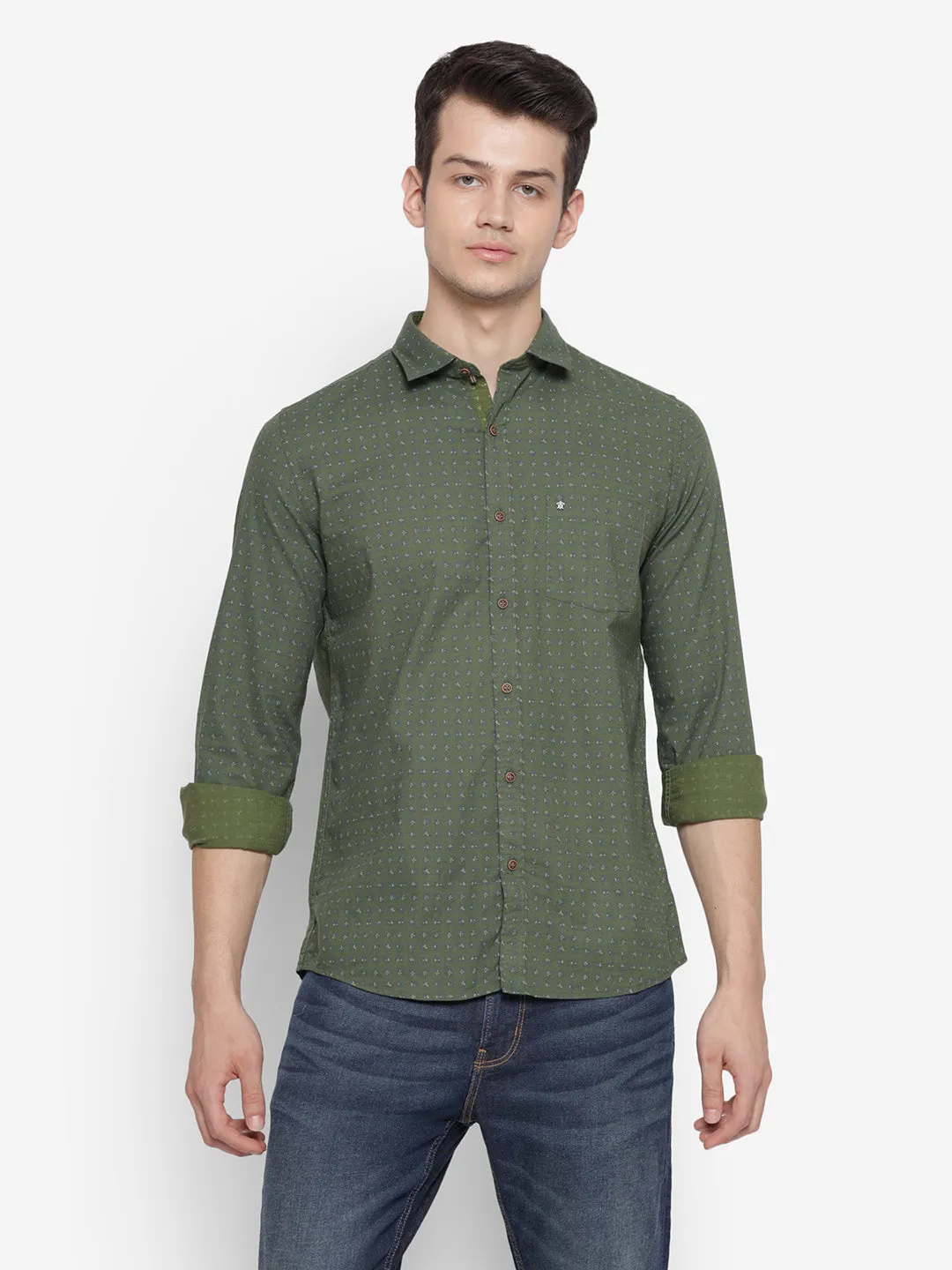 Printed Green Slim Fit Causal Shirt