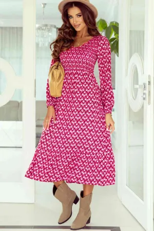 Printed Hot Pink Midi Dress