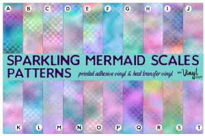 Printed HTV SPARKLING MERMAID SCALES Patterned Heat Transfer Vinyl 12 x 12 inch Sheet