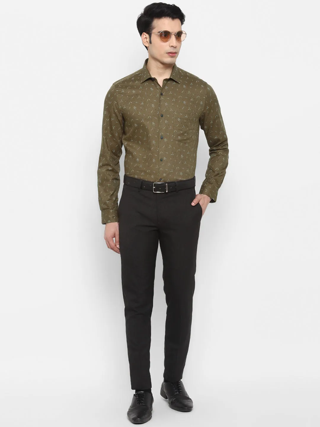 Printed Khaki Slim Fit Formal Shirt