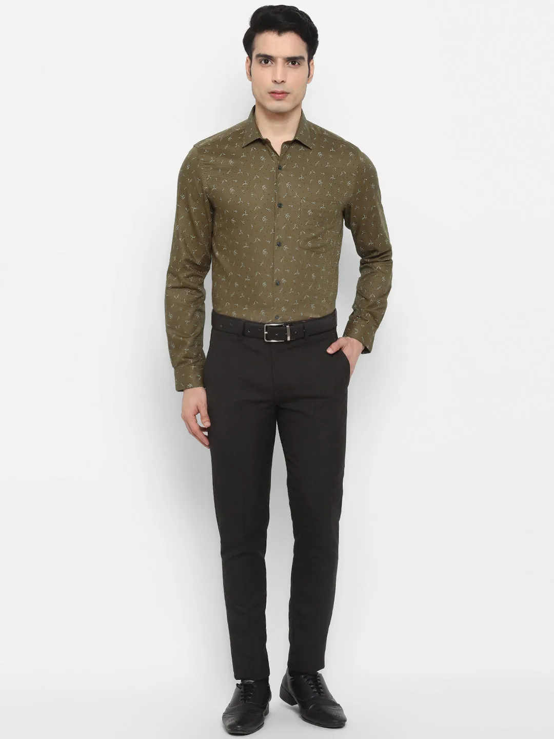 Printed Khaki Slim Fit Formal Shirt