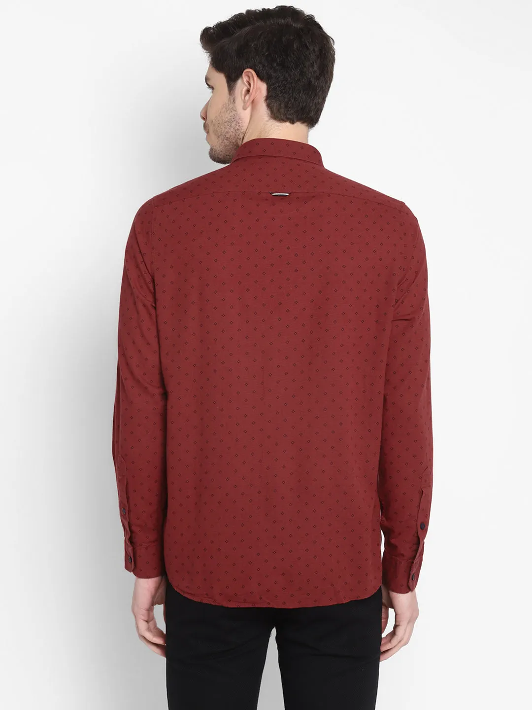 Printed Maroon Slim Fit Causal Shirt