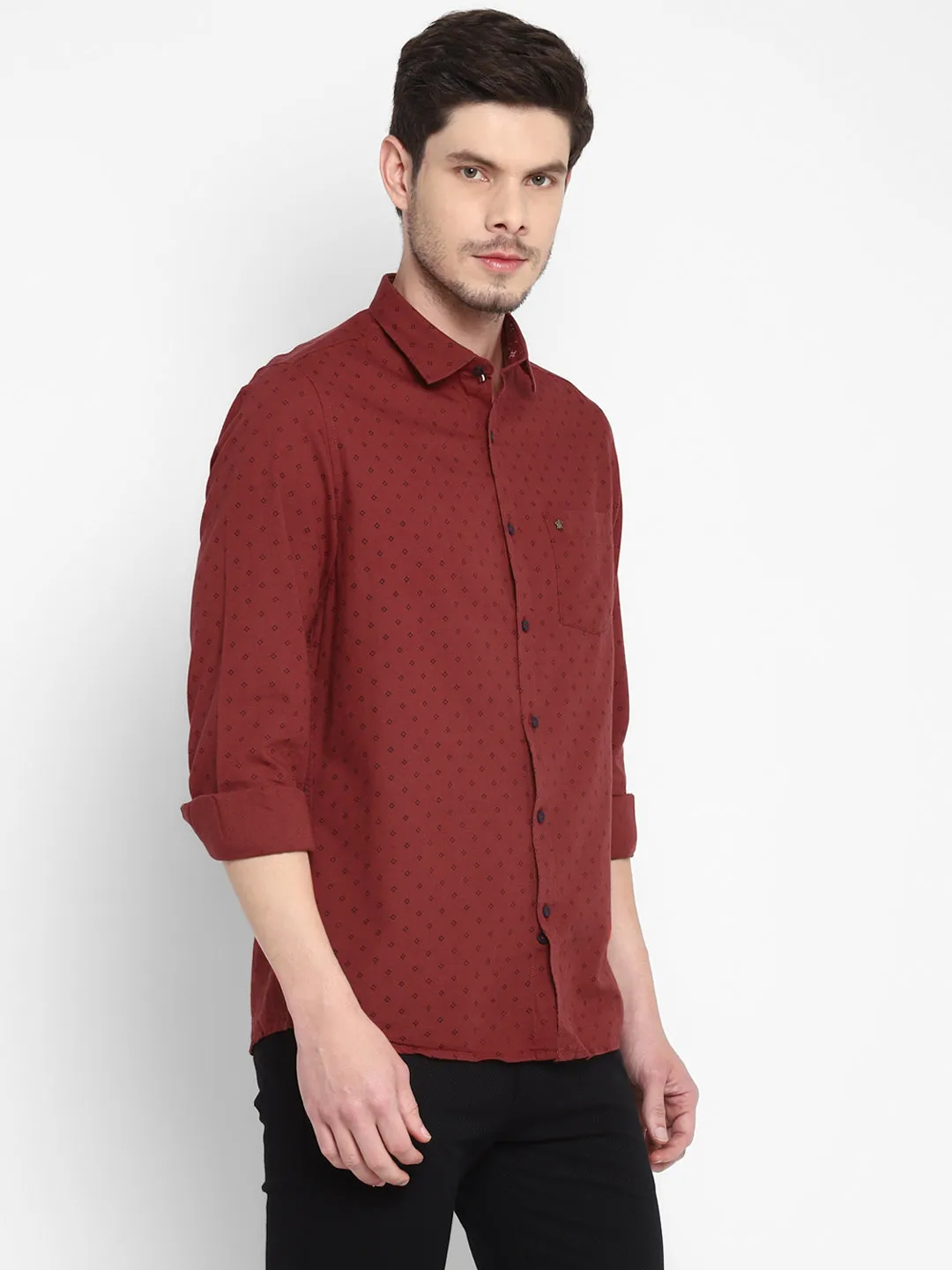 Printed Maroon Slim Fit Causal Shirt