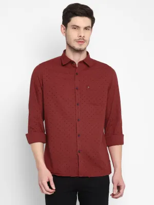 Printed Maroon Slim Fit Causal Shirt