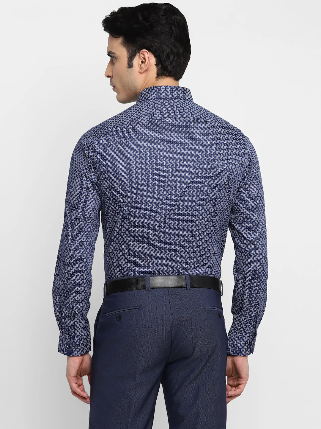 Printed Navy Blue Slim Fit Formal Shirt