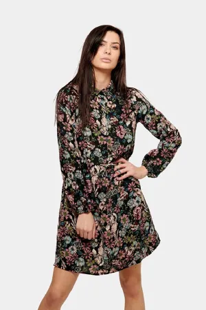 Printed Shirt Dress - Black