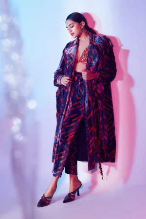 Printed Velvet Trench with Tassel