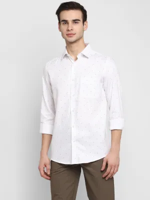 Printed White Slim Fit Causal Shirt