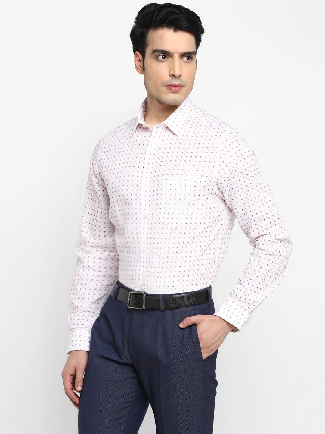 Printed White Slim Fit Formal Shirt