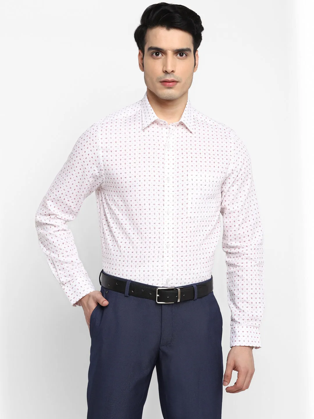 Printed White Slim Fit Formal Shirt