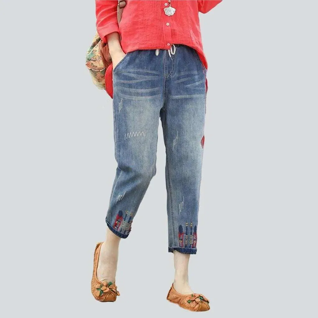 Printed with flowers women's jeans