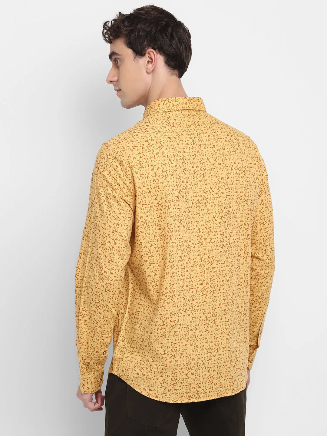 Printed Yellow Slim Fit Causal Shirt