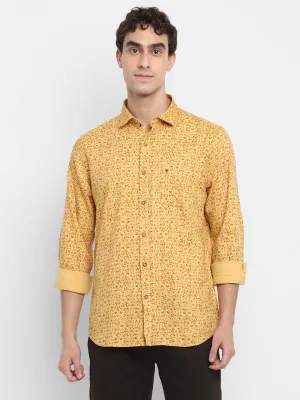 Printed Yellow Slim Fit Causal Shirt