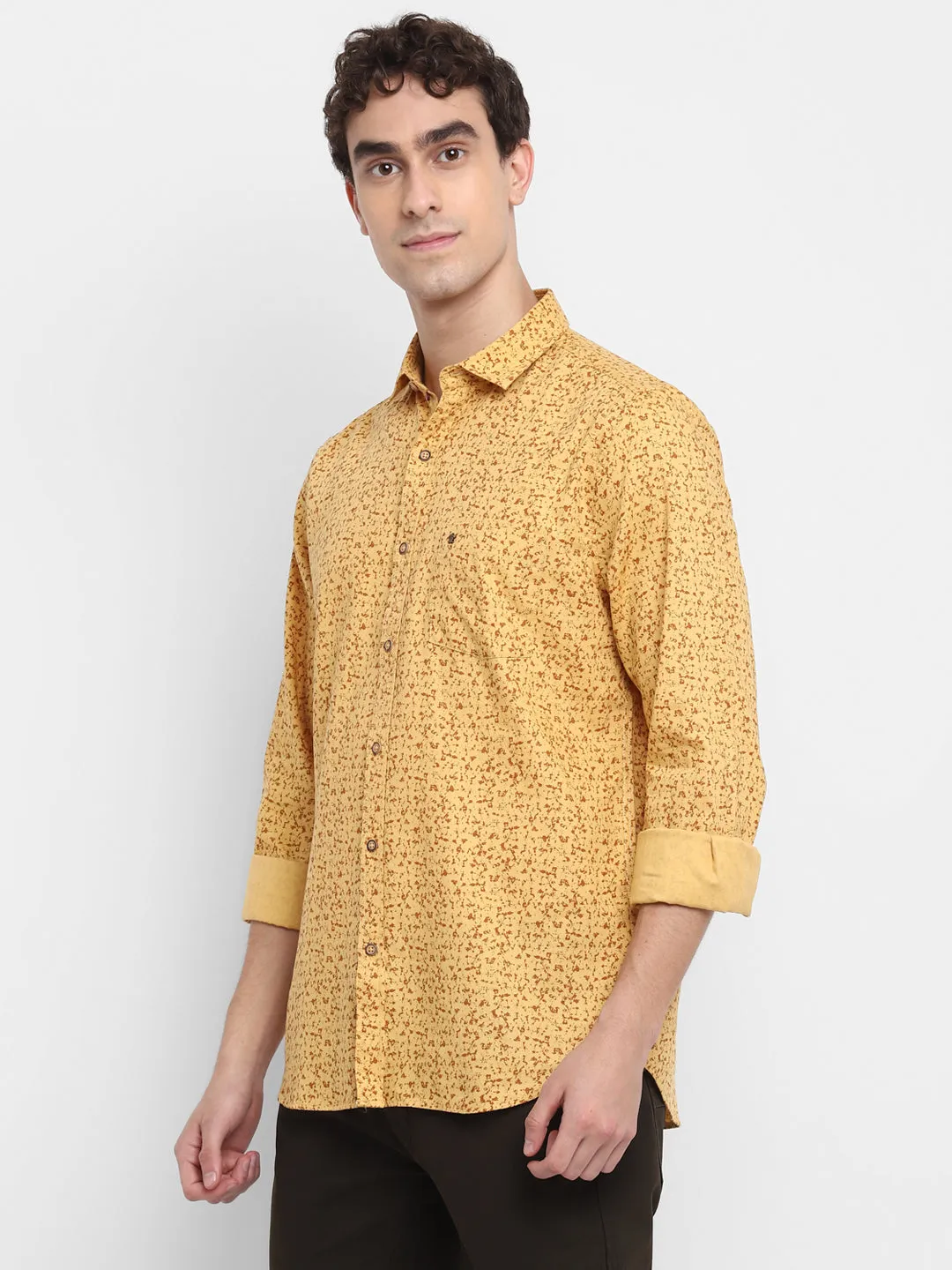 Printed Yellow Slim Fit Causal Shirt