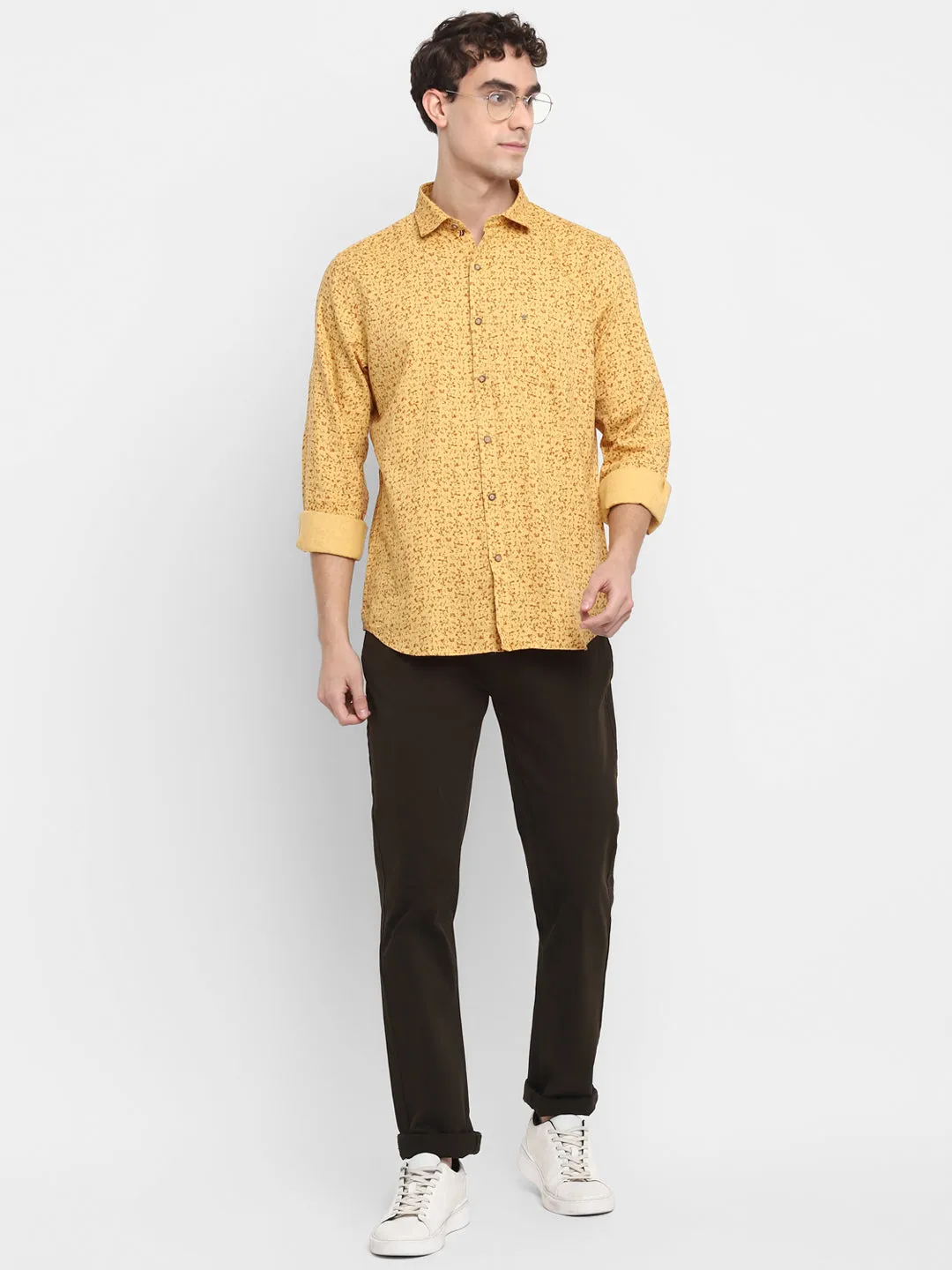 Printed Yellow Slim Fit Causal Shirt