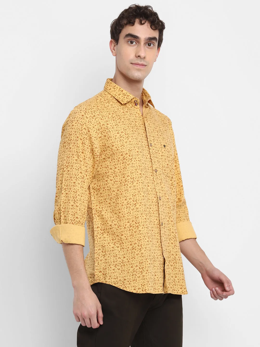 Printed Yellow Slim Fit Causal Shirt