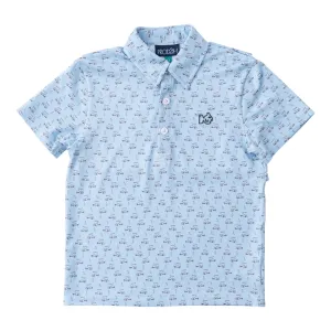 Pro Performance Polo- Powder Blue Golf Cart Print