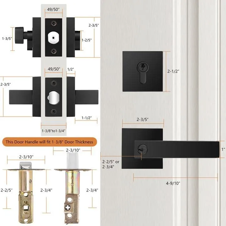 Probico Flat Black Square Entry Door Lever Lock Set and Single Cylinder Deadbolt