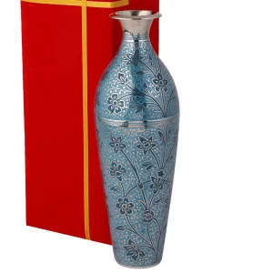 Professional Handicrafts Brass Flower Vase for Living Room, Metal Home Decor Showpiece Gift for wedding anniversary, Diwali, Corporate Clients, Housewarming - Blue, 12 Inches Long