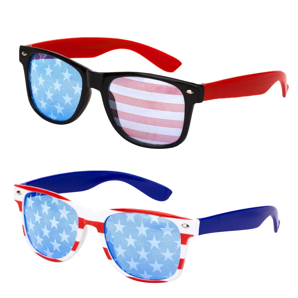 PROLOSO 6 Pack American Flag Glasses USA Patriotic plastic Decorative Sunglasses Eyewear