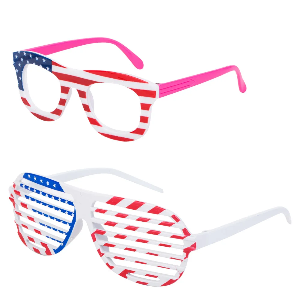 PROLOSO 6 Pack American Flag Glasses USA Patriotic plastic Decorative Sunglasses Eyewear