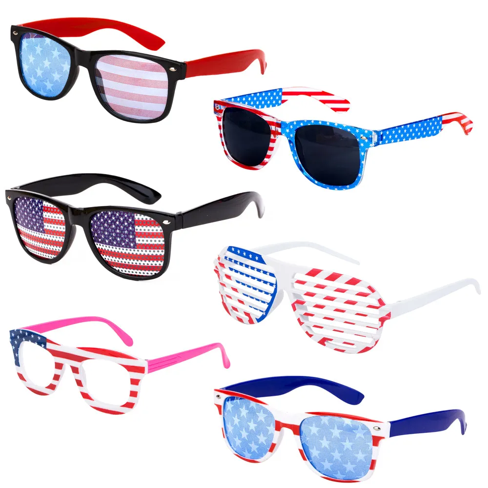 PROLOSO 6 Pack American Flag Glasses USA Patriotic plastic Decorative Sunglasses Eyewear