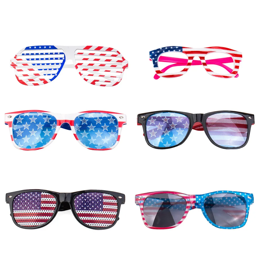 PROLOSO 6 Pack American Flag Glasses USA Patriotic plastic Decorative Sunglasses Eyewear