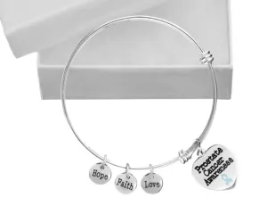 Prostate Cancer Heart Charm Light Blue Ribbon Retractable Bracelets