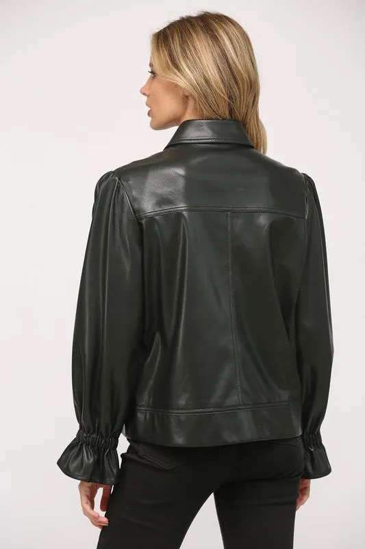 Puff Sleeve Faux Leather Jacket