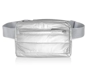 Puffer Fanny Pack in Silver with Gray Strap