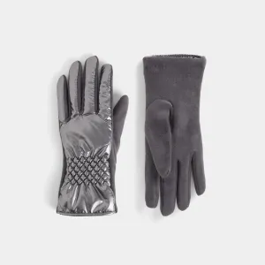 Puffer Stretch Wrist Touchscreen Gloves - Silver