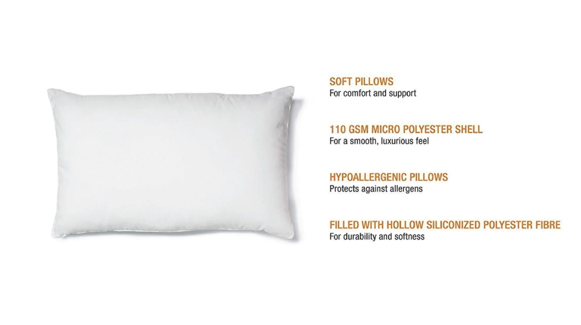 PumPum Hollow Micro Fiber Pillow,17'x27' Inch,White,2 Pieces