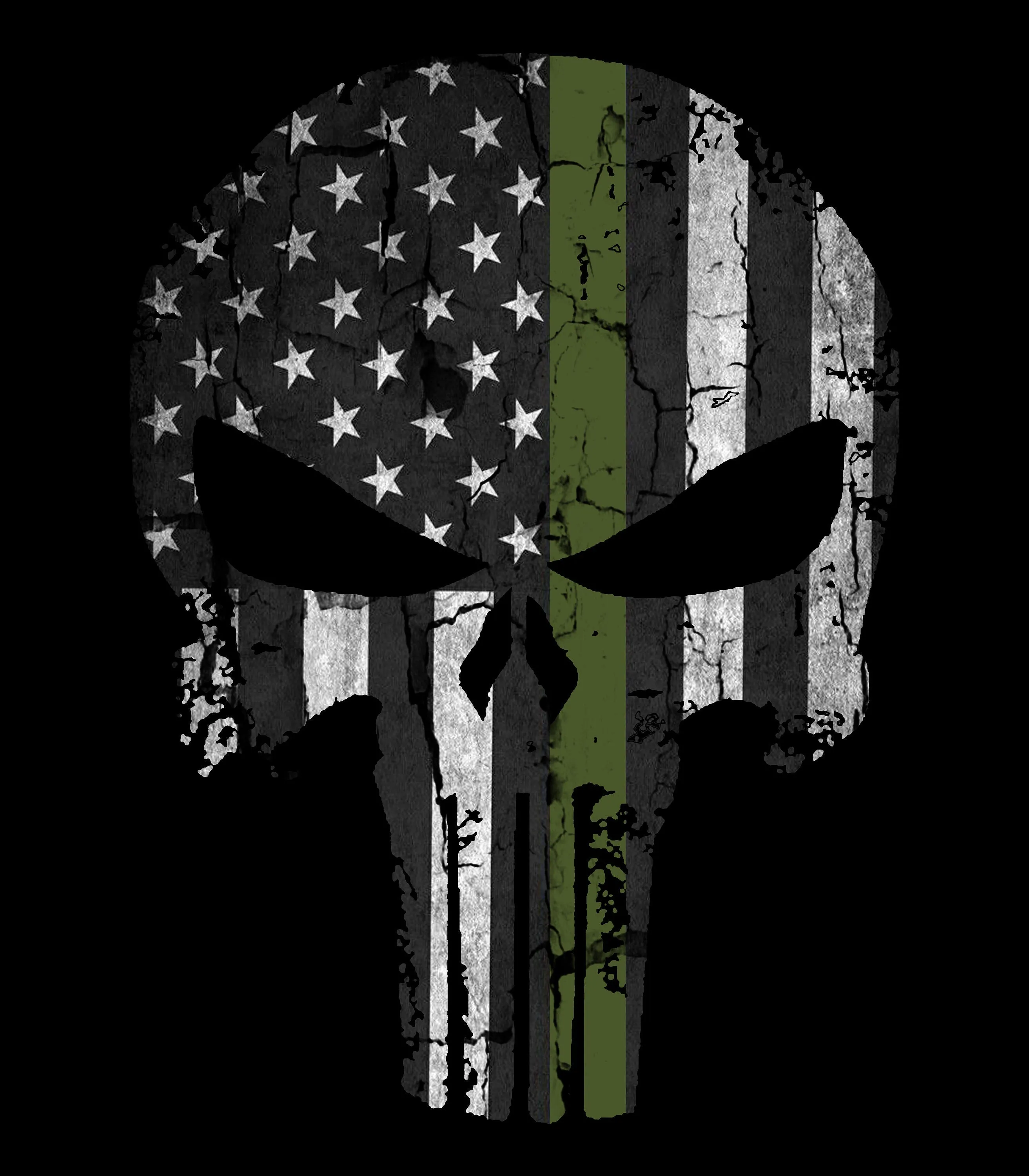 Punisher Skull Thin Green Line T-shirt | Patriotic Skull American Flag T-shirt | Punisher Skull US. Military  shirt | Army T-shirt