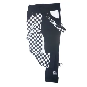 Punk Checkerboard Pants for unisex kids black and white with straps Monochrome boys girls